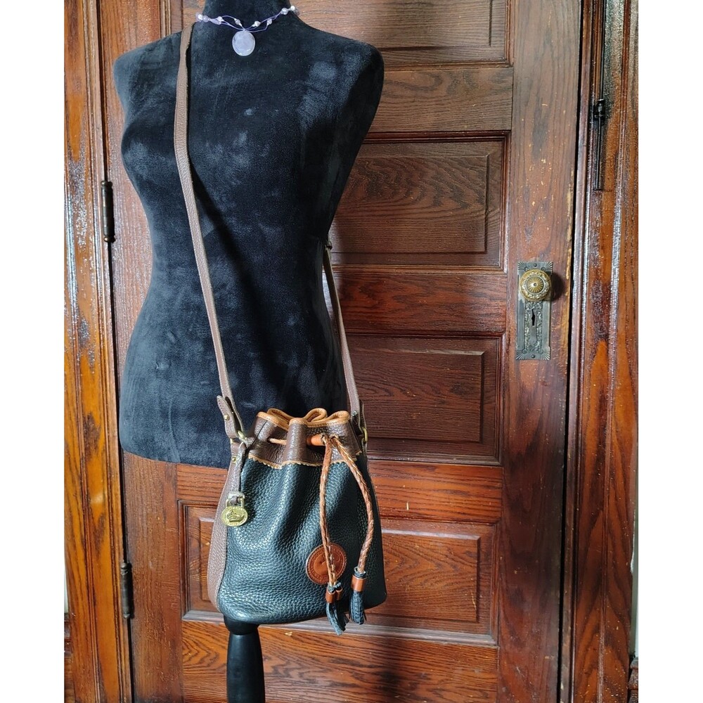 VTG Dooney & Bourke Small Brown & Blk Leather Bucket Bag Purse